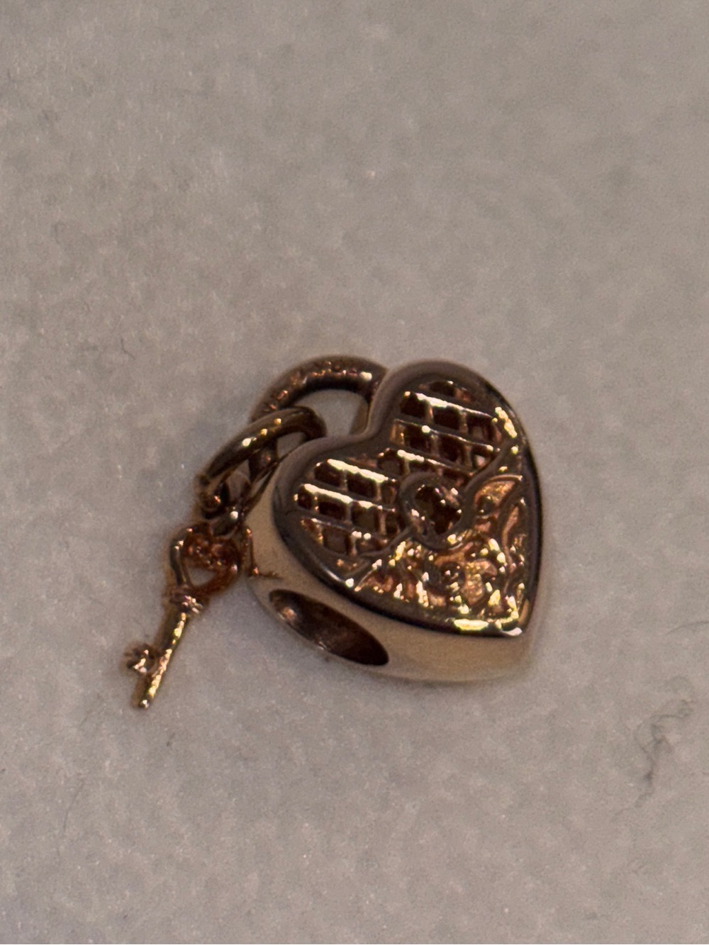 Pandora Rose Gold Heart Lock Charm with Key Dangle - Gold